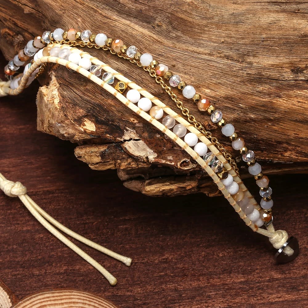 Handmade DIY Mixed Crystal Stone Beaded Wrap Bracelet wirh Chain for Women Drop Shipping